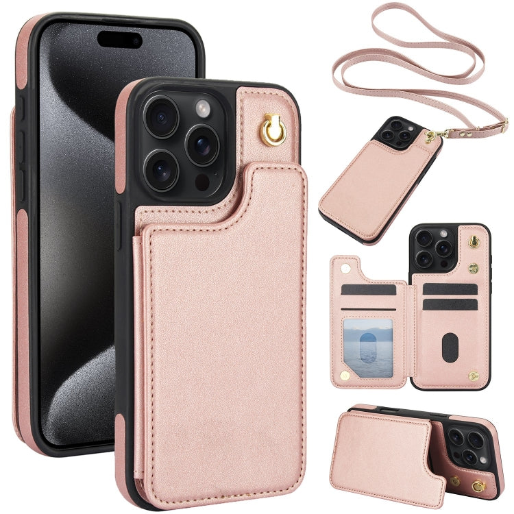 Crossbody Dual-Buckle Wallet Back Leather Phone Case, For iPhone 15 Pro, For iPhone 15 Plus, For iPhone 15, For iPhone 14 Plus, For iPhone 14 / 13