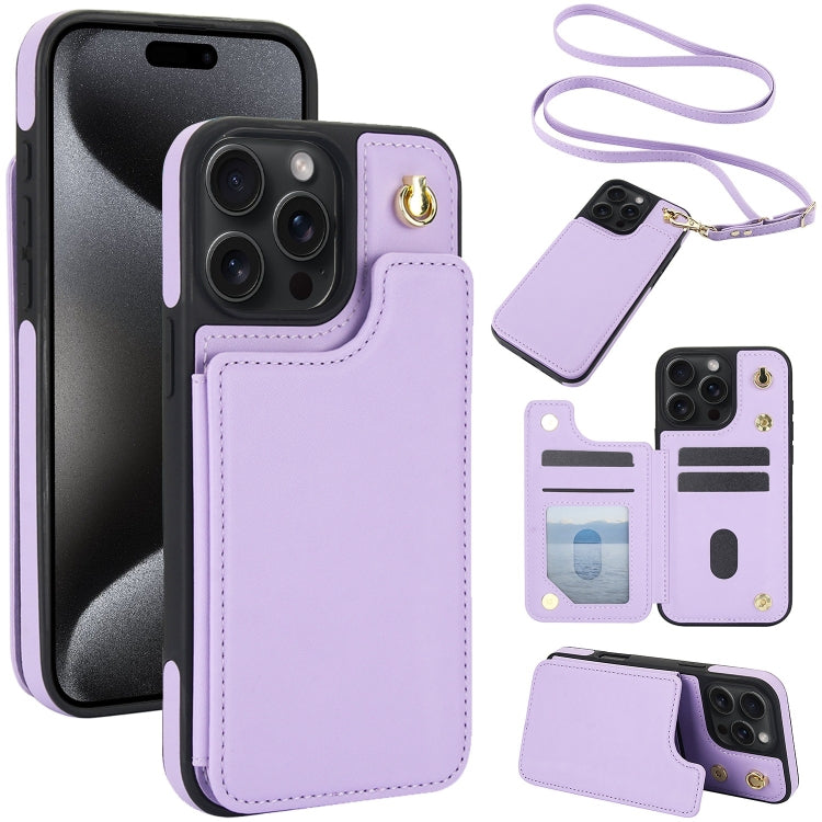 Crossbody Dual-Buckle Wallet Back Leather Phone Case, For iPhone 15 Pro, For iPhone 15 Plus, For iPhone 15, For iPhone 14 Plus, For iPhone 14 / 13