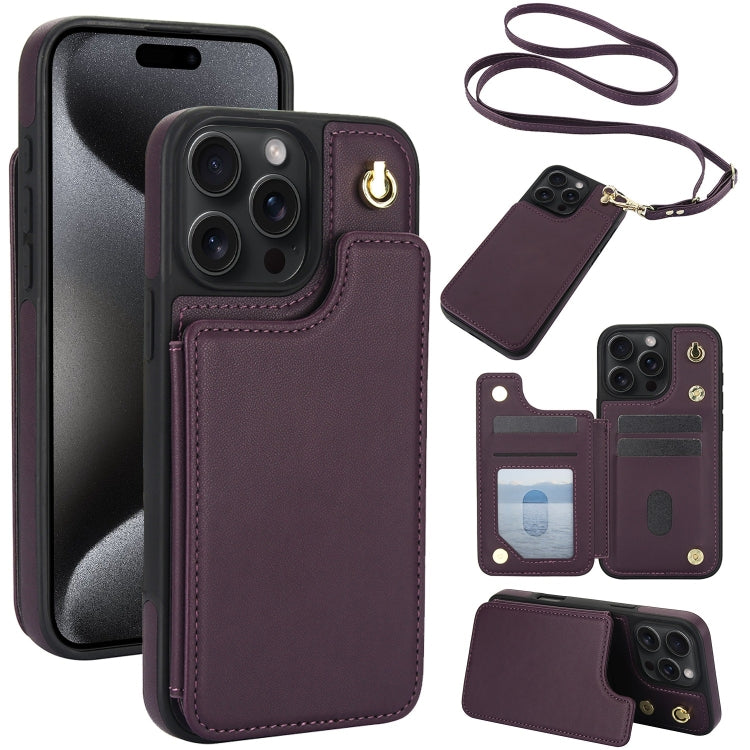 Crossbody Dual-Buckle Wallet Back Leather Phone Case, For iPhone 15 Pro, For iPhone 15 Plus, For iPhone 15, For iPhone 14 Plus, For iPhone 14 / 13