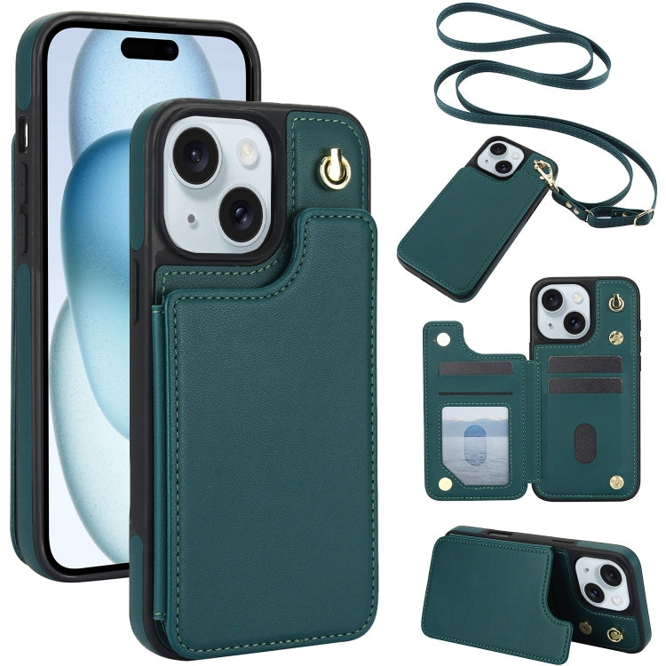 Crossbody Dual-Buckle Wallet Back Leather Phone Case, For iPhone 15 Pro, For iPhone 15 Plus, For iPhone 15, For iPhone 14 Plus, For iPhone 14 / 13