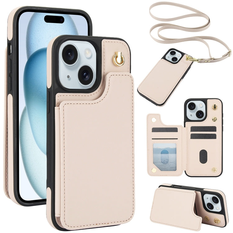 Crossbody Dual-Buckle Wallet Back Leather Phone Case, For iPhone 15 Pro, For iPhone 15 Plus, For iPhone 15, For iPhone 14 Plus, For iPhone 14 / 13