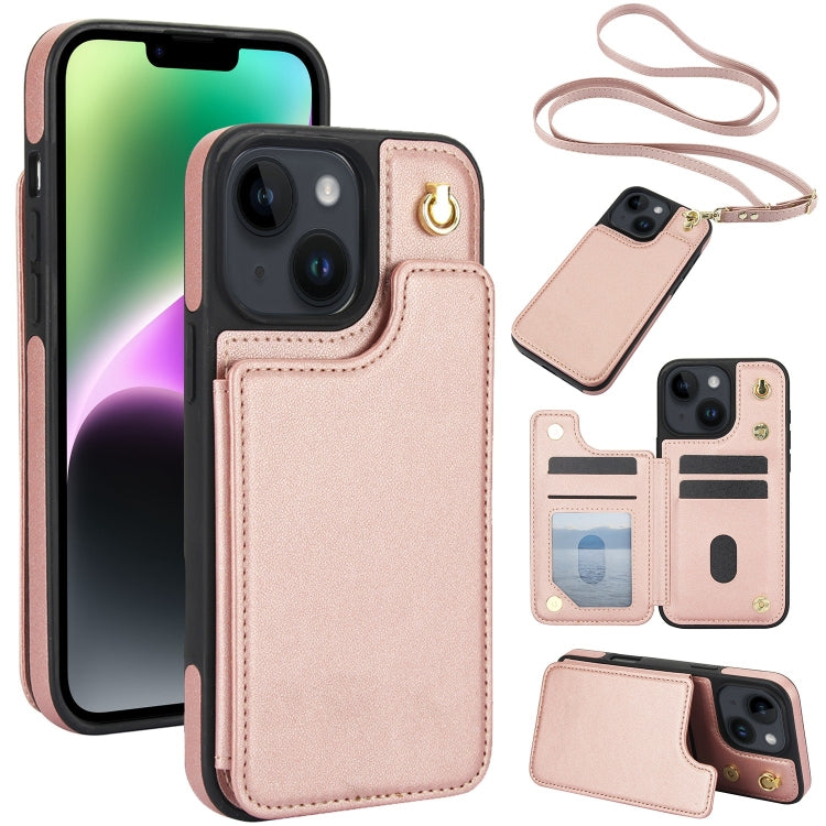 Crossbody Dual-Buckle Wallet Back Leather Phone Case, For iPhone 15 Pro, For iPhone 15 Plus, For iPhone 15, For iPhone 14 Plus, For iPhone 14 / 13