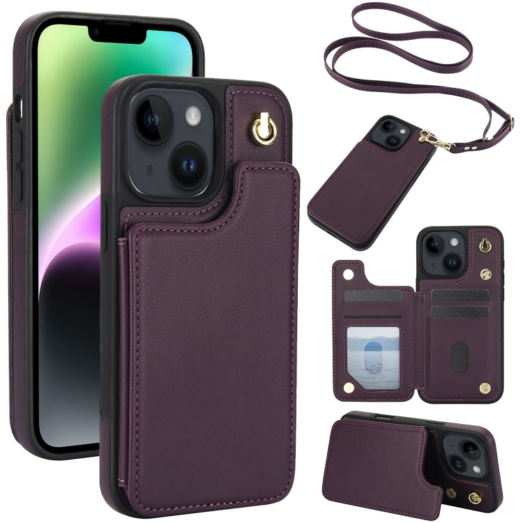 Crossbody Dual-Buckle Wallet Back Leather Phone Case, For iPhone 15 Pro, For iPhone 15 Plus, For iPhone 15, For iPhone 14 Plus, For iPhone 14 / 13