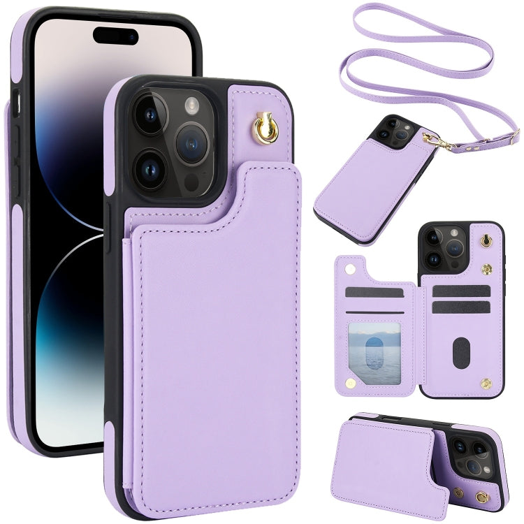 Crossbody Dual-Buckle Wallet Back Leather Phone Case, For iPhone 14 Pro, For iPhone 14 Pro Max, For iPhone 13 Pro Max, For iPhone 13 Pro, For iPhone 12 / 12 Pro