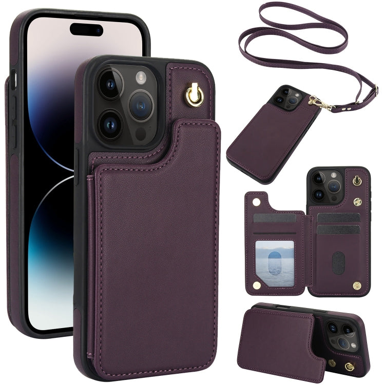 Crossbody Dual-Buckle Wallet Back Leather Phone Case, For iPhone 14 Pro, For iPhone 14 Pro Max, For iPhone 13 Pro Max, For iPhone 13 Pro, For iPhone 12 / 12 Pro