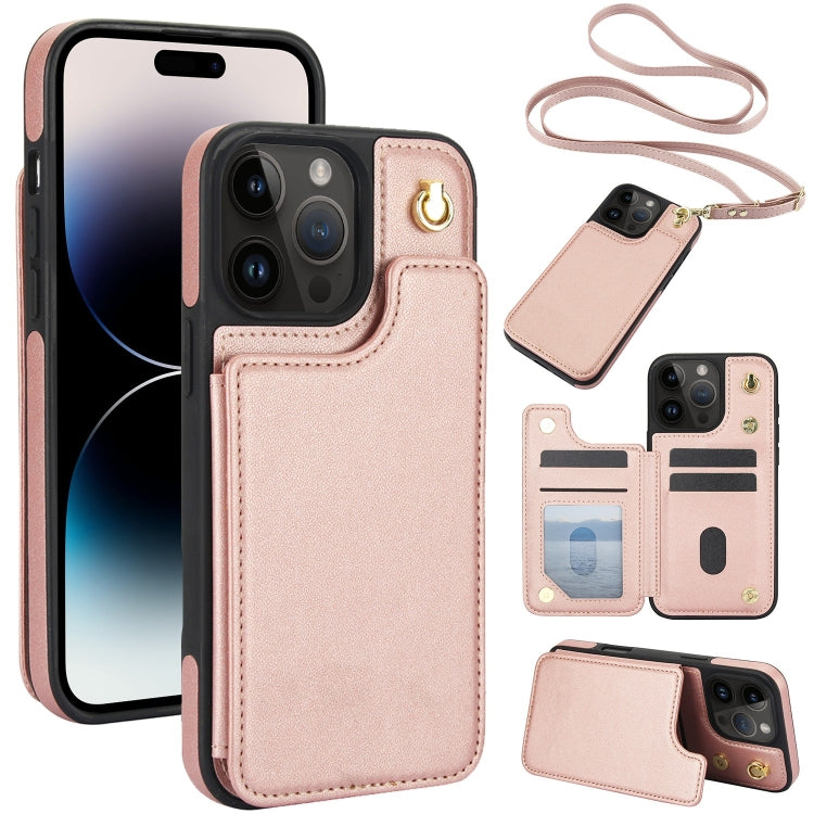 Crossbody Dual-Buckle Wallet Back Leather Phone Case, For iPhone 14 Pro, For iPhone 14 Pro Max, For iPhone 13 Pro Max, For iPhone 13 Pro, For iPhone 12 / 12 Pro