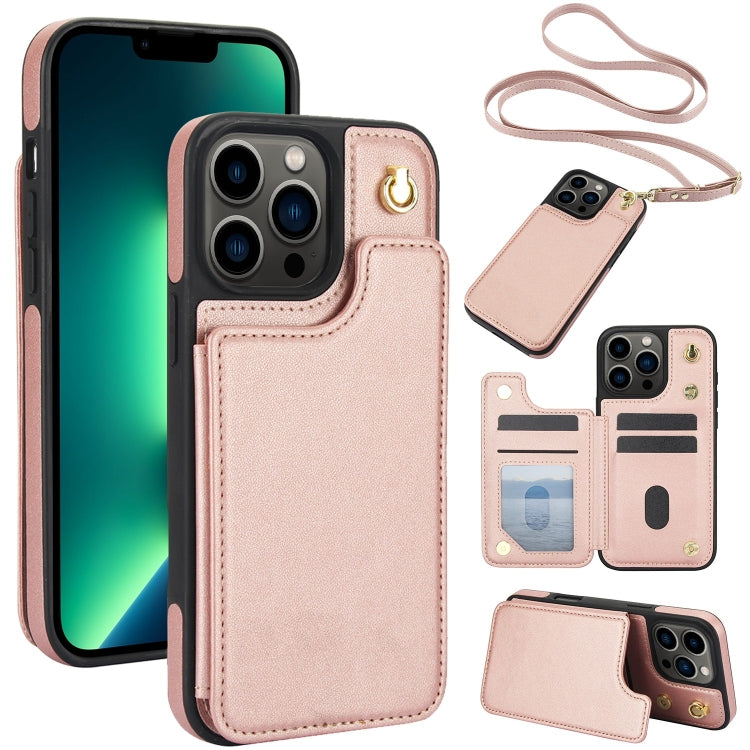 Crossbody Dual-Buckle Wallet Back Leather Phone Case, For iPhone 14 Pro, For iPhone 14 Pro Max, For iPhone 13 Pro Max, For iPhone 13 Pro, For iPhone 12 / 12 Pro