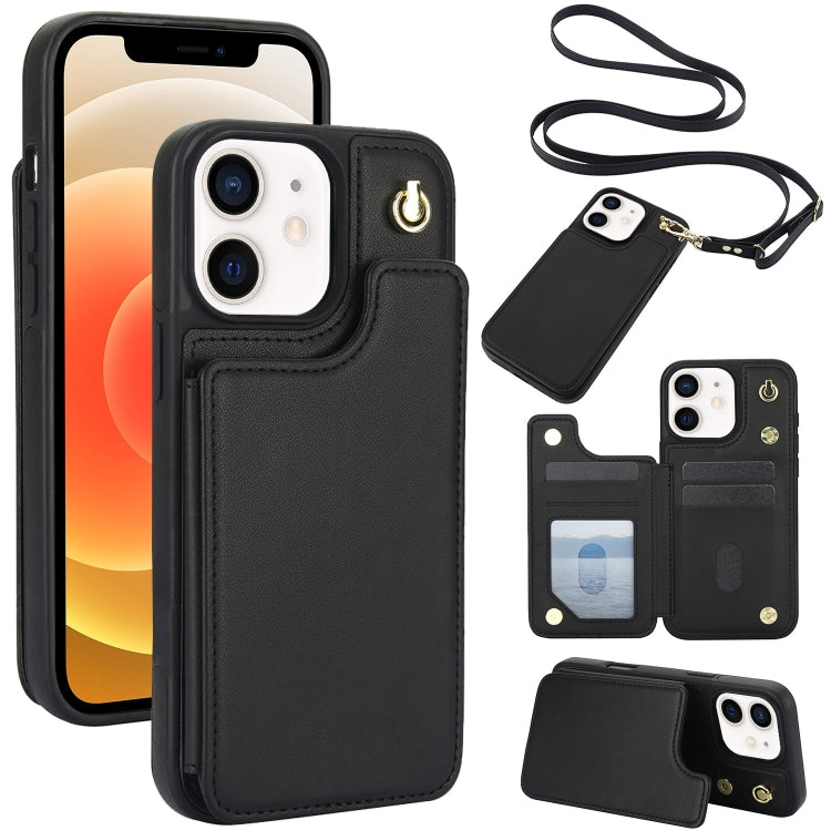 Crossbody Dual-Buckle Wallet Back Leather Phone Case, For iPhone 14 Pro, For iPhone 14 Pro Max, For iPhone 13 Pro Max, For iPhone 13 Pro, For iPhone 12 / 12 Pro