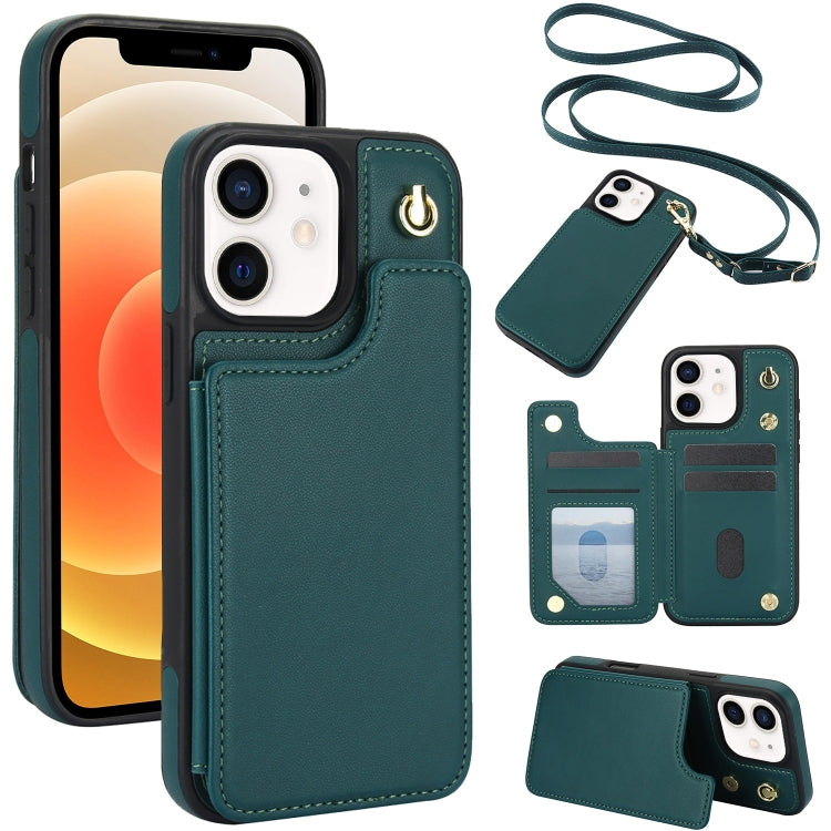 Crossbody Dual-Buckle Wallet Back Leather Phone Case, For iPhone 14 Pro, For iPhone 14 Pro Max, For iPhone 13 Pro Max, For iPhone 13 Pro, For iPhone 12 / 12 Pro