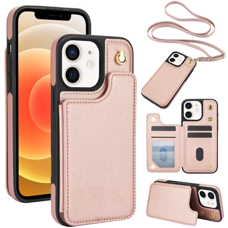 Crossbody Dual-Buckle Wallet Back Leather Phone Case, For iPhone 14 Pro, For iPhone 14 Pro Max, For iPhone 13 Pro Max, For iPhone 13 Pro, For iPhone 12 / 12 Pro