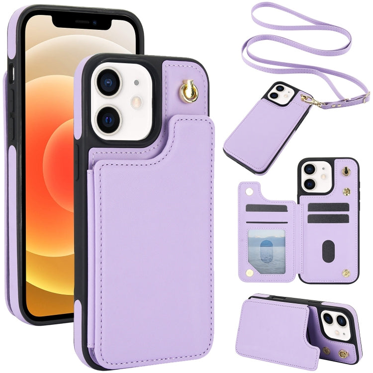 Crossbody Dual-Buckle Wallet Back Leather Phone Case, For iPhone 14 Pro, For iPhone 14 Pro Max, For iPhone 13 Pro Max, For iPhone 13 Pro, For iPhone 12 / 12 Pro