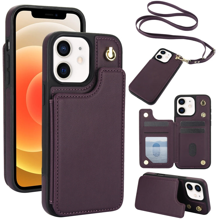 Crossbody Dual-Buckle Wallet Back Leather Phone Case, For iPhone 14 Pro, For iPhone 14 Pro Max, For iPhone 13 Pro Max, For iPhone 13 Pro, For iPhone 12 / 12 Pro