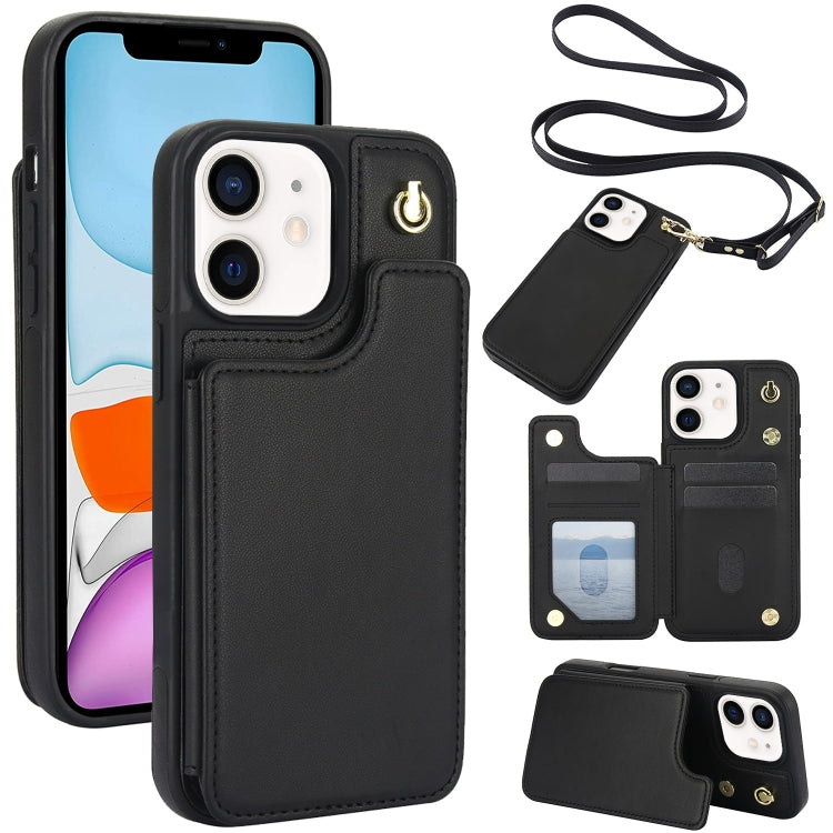 Crossbody Dual-Buckle Wallet Back Leather Phone Case, For iPhone 12 Pro Max, For iPhone 11 Pro Max, For iPhone 11, For iPhone 11 Pro