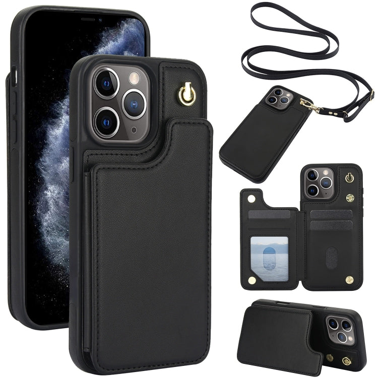 Crossbody Dual-Buckle Wallet Back Leather Phone Case, For iPhone 12 Pro Max, For iPhone 11 Pro Max, For iPhone 11, For iPhone 11 Pro