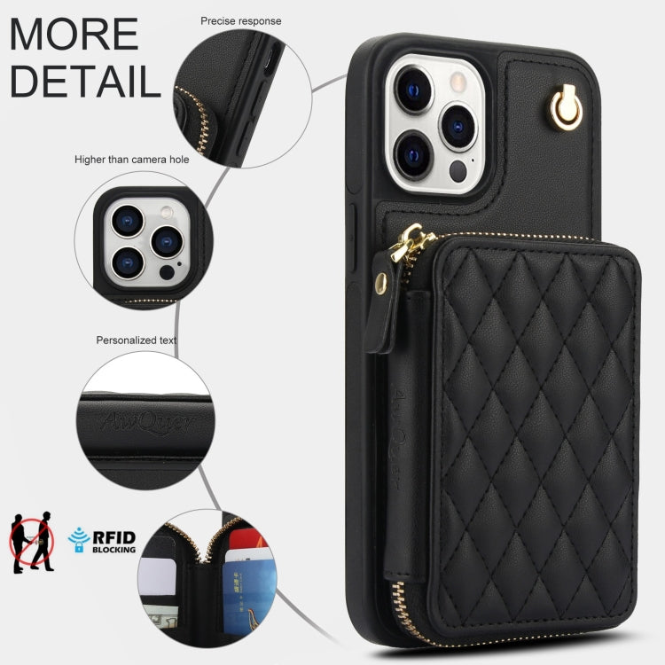 AwQuer Crossbody Zipper Wallet Rhombic Leather Back Phone Case, For iPhone 15 Pro Max, For iPhone 15 Pro, For iPhone 15 Plus, For iPhone 15