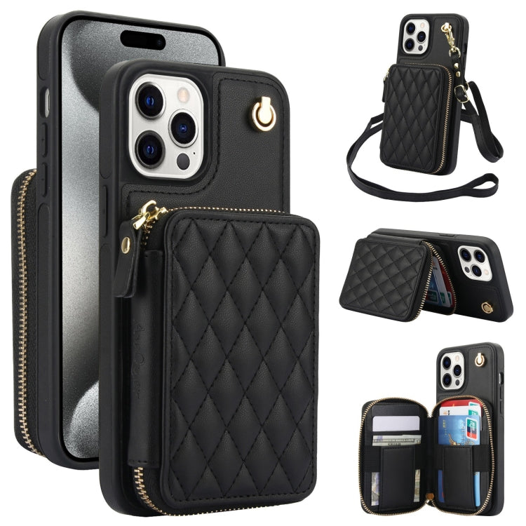 AwQuer Crossbody Zipper Wallet Rhombic Leather Back Phone Case, For iPhone 15 Pro Max, For iPhone 15 Pro, For iPhone 15 Plus, For iPhone 15