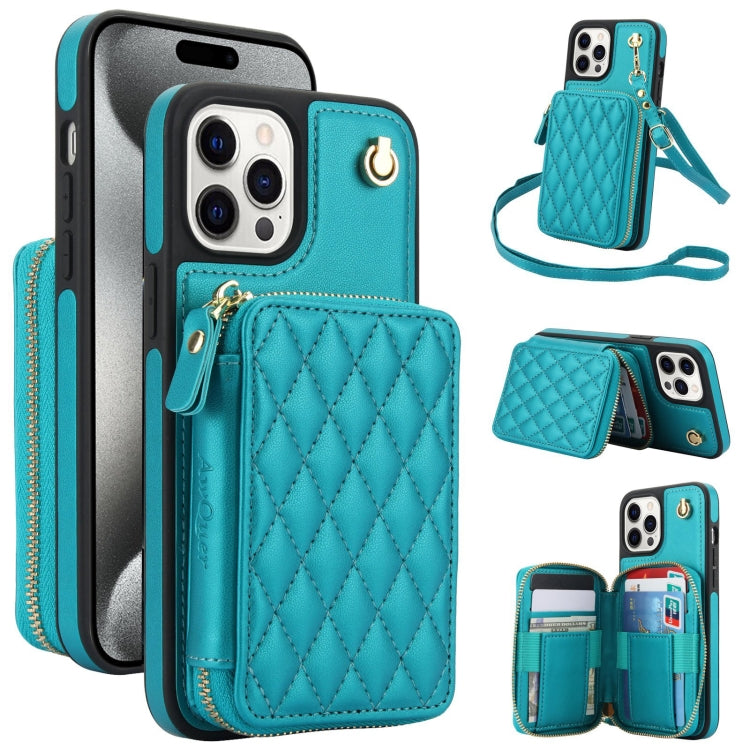 AwQuer Crossbody Zipper Wallet Rhombic Leather Back Phone Case, For iPhone 15 Pro Max, For iPhone 15 Pro, For iPhone 15 Plus, For iPhone 15