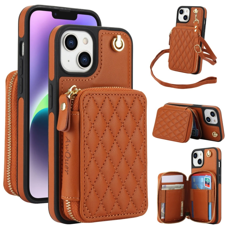 AwQuer Crossbody Zipper Wallet Rhombic Leather Back Phone Case, For iPhone 15 Pro Max, For iPhone 15 Pro, For iPhone 15 Plus, For iPhone 15