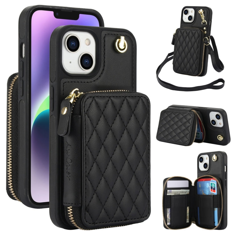 AwQuer Crossbody Zipper Wallet Rhombic Leather Back Phone Case, For iPhone 15 Pro Max, For iPhone 15 Pro, For iPhone 15 Plus, For iPhone 15