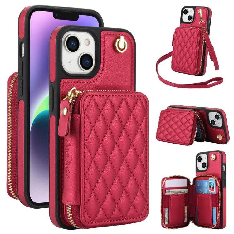 AwQuer Crossbody Zipper Wallet Rhombic Leather Back Phone Case, For iPhone 15 Pro Max, For iPhone 15 Pro, For iPhone 15 Plus, For iPhone 15