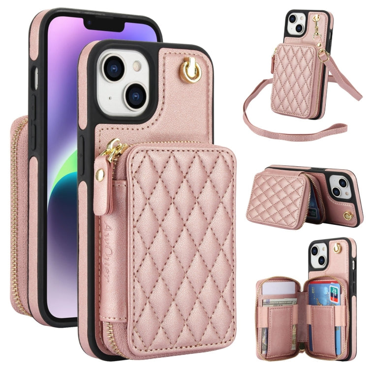 AwQuer Crossbody Zipper Wallet Rhombic Leather Back Phone Case, For iPhone 15 Pro Max, For iPhone 15 Pro, For iPhone 15 Plus, For iPhone 15