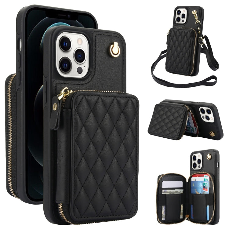 AwQuer Crossbody Zipper Wallet Rhombic Leather Back Phone Case, For iPhone 7 / 8 / SE 2022, For iPhone 13 Pro Max, For iPhone 13 Pro, For iPhone 12 / 12 Pro