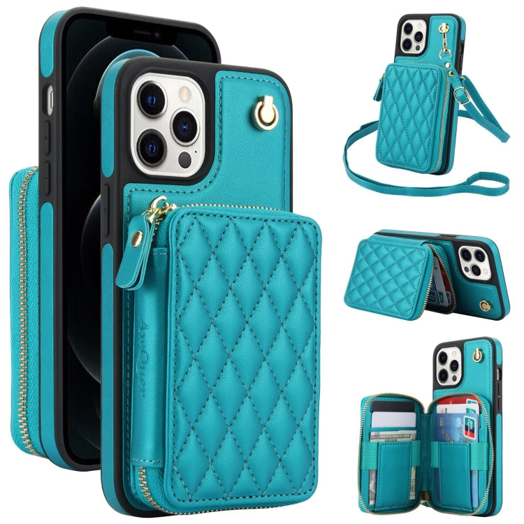 AwQuer Crossbody Zipper Wallet Rhombic Leather Back Phone Case, For iPhone 7 / 8 / SE 2022, For iPhone 13 Pro Max, For iPhone 13 Pro, For iPhone 12 / 12 Pro