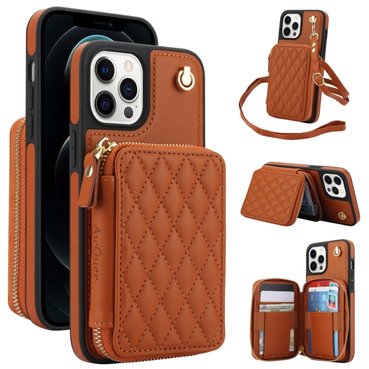 AwQuer Crossbody Zipper Wallet Rhombic Leather Back Phone Case, For iPhone 7 / 8 / SE 2022, For iPhone 13 Pro Max, For iPhone 13 Pro, For iPhone 12 / 12 Pro