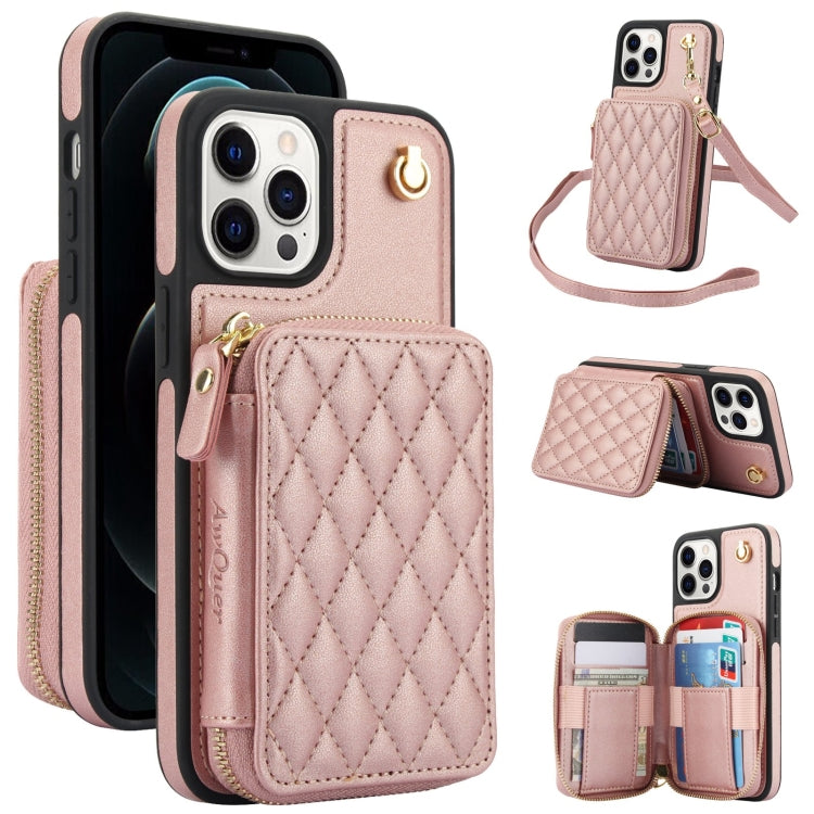 AwQuer Crossbody Zipper Wallet Rhombic Leather Back Phone Case, For iPhone 7 / 8 / SE 2022, For iPhone 13 Pro Max, For iPhone 13 Pro, For iPhone 12 / 12 Pro