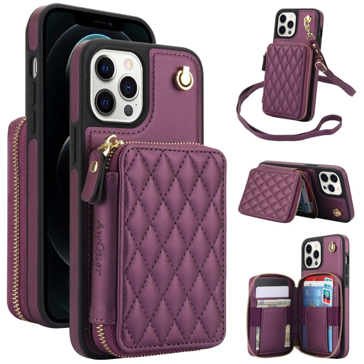 AwQuer Crossbody Zipper Wallet Rhombic Leather Back Phone Case, For iPhone 7 / 8 / SE 2022, For iPhone 13 Pro Max, For iPhone 13 Pro, For iPhone 12 / 12 Pro