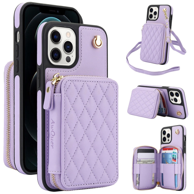 AwQuer Crossbody Zipper Wallet Rhombic Leather Back Phone Case, For iPhone 12 Pro Max, For iPhone 11 Pro Max, For iPhone 11, For iPhone 11 Pro