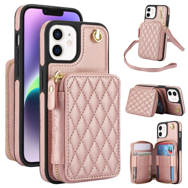 AwQuer Crossbody Zipper Wallet Rhombic Leather Back Phone Case, For iPhone 12 Pro Max, For iPhone 11 Pro Max, For iPhone 11, For iPhone 11 Pro