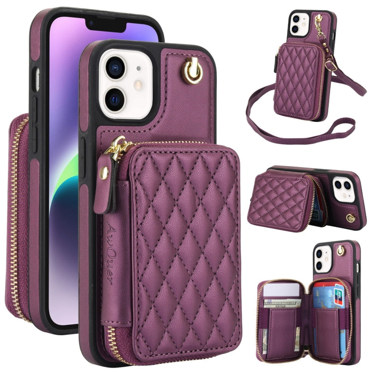 AwQuer Crossbody Zipper Wallet Rhombic Leather Back Phone Case, For iPhone 12 Pro Max, For iPhone 11 Pro Max, For iPhone 11, For iPhone 11 Pro