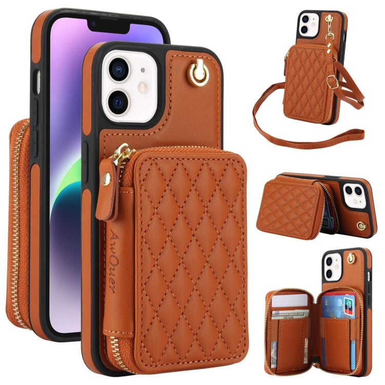 AwQuer Crossbody Zipper Wallet Rhombic Leather Back Phone Case, For iPhone 12 Pro Max, For iPhone 11 Pro Max, For iPhone 11, For iPhone 11 Pro