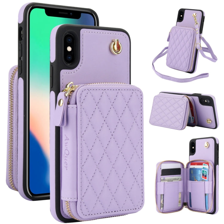 AwQuer Crossbody Zipper Wallet Rhombic Leather Back Phone Case, For iPhone X / XS, For iPhone XR, For iPhone XS Max, For iPhone 7 Plus / 8 Plus