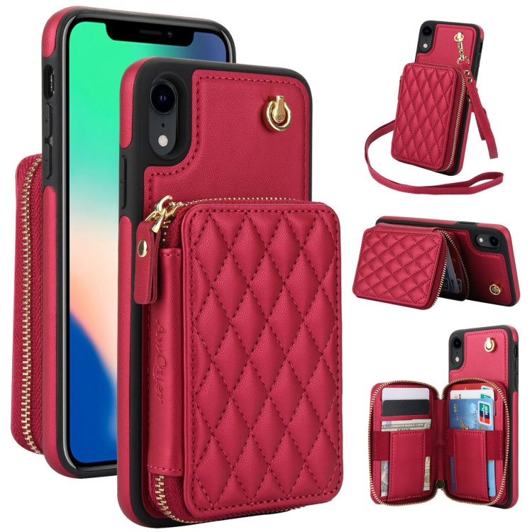 AwQuer Crossbody Zipper Wallet Rhombic Leather Back Phone Case, For iPhone X / XS, For iPhone XR, For iPhone XS Max, For iPhone 7 Plus / 8 Plus