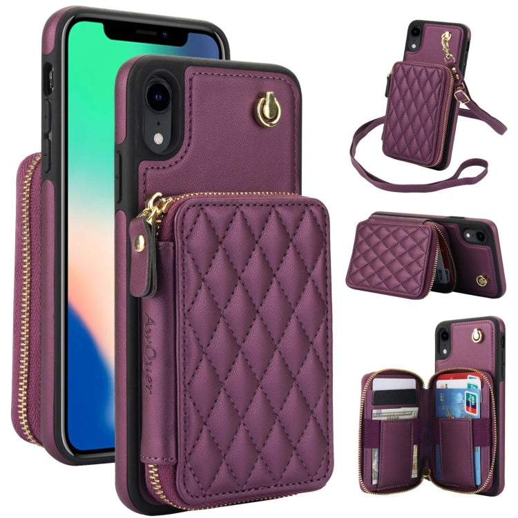 AwQuer Crossbody Zipper Wallet Rhombic Leather Back Phone Case, For iPhone X / XS, For iPhone XR, For iPhone XS Max, For iPhone 7 Plus / 8 Plus