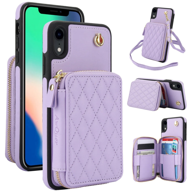 AwQuer Crossbody Zipper Wallet Rhombic Leather Back Phone Case, For iPhone X / XS, For iPhone XR, For iPhone XS Max, For iPhone 7 Plus / 8 Plus