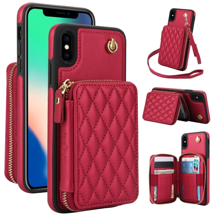 AwQuer Crossbody Zipper Wallet Rhombic Leather Back Phone Case, For iPhone X / XS, For iPhone XR, For iPhone XS Max, For iPhone 7 Plus / 8 Plus