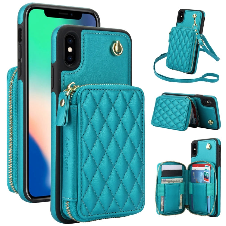 AwQuer Crossbody Zipper Wallet Rhombic Leather Back Phone Case, For iPhone X / XS, For iPhone XR, For iPhone XS Max, For iPhone 7 Plus / 8 Plus