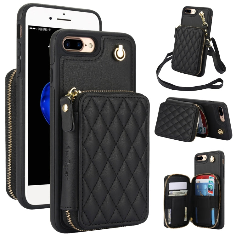 AwQuer Crossbody Zipper Wallet Rhombic Leather Back Phone Case, For iPhone X / XS, For iPhone XR, For iPhone XS Max, For iPhone 7 Plus / 8 Plus