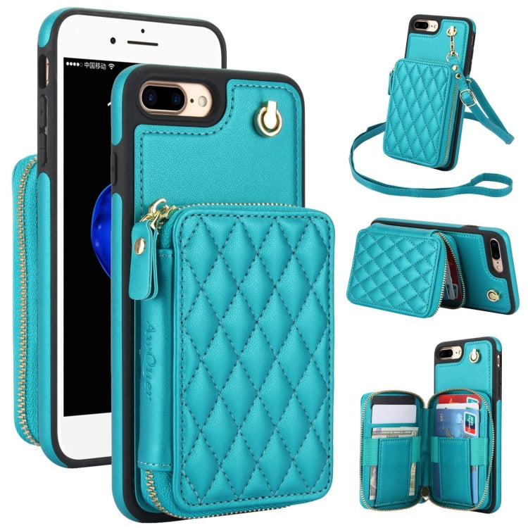 AwQuer Crossbody Zipper Wallet Rhombic Leather Back Phone Case, For iPhone X / XS, For iPhone XR, For iPhone XS Max, For iPhone 7 Plus / 8 Plus