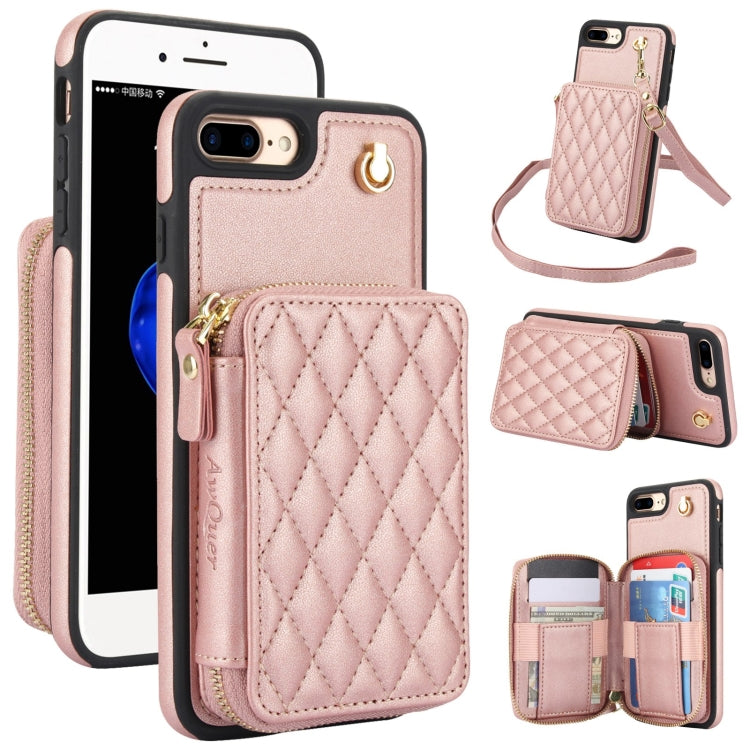 AwQuer Crossbody Zipper Wallet Rhombic Leather Back Phone Case, For iPhone X / XS, For iPhone XR, For iPhone XS Max, For iPhone 7 Plus / 8 Plus