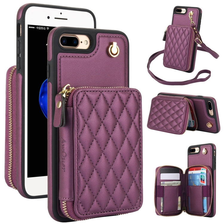 AwQuer Crossbody Zipper Wallet Rhombic Leather Back Phone Case, For iPhone X / XS, For iPhone XR, For iPhone XS Max, For iPhone 7 Plus / 8 Plus