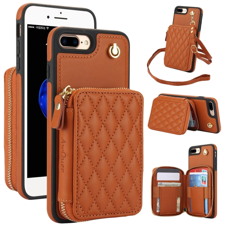 AwQuer Crossbody Zipper Wallet Rhombic Leather Back Phone Case, For iPhone X / XS, For iPhone XR, For iPhone XS Max, For iPhone 7 Plus / 8 Plus