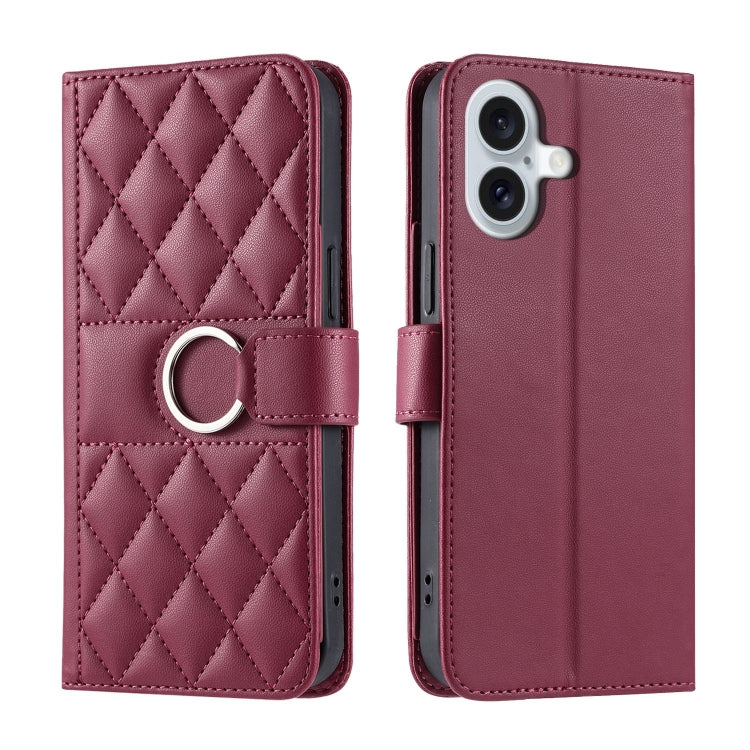 Ring Buckle Rhombic Leather Phone Case, For iPhone 16e, For iPhone 16 Pro Max, For iPhone 16 Pro, For iPhone 16 Plus, For iPhone 16, For iPhone 15 Pro Max