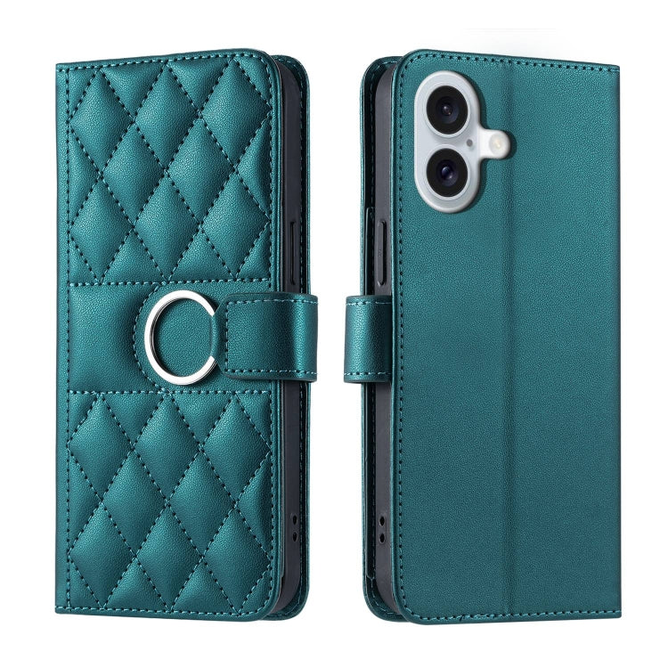 Ring Buckle Rhombic Leather Phone Case, For iPhone 16e, For iPhone 16 Pro Max, For iPhone 16 Pro, For iPhone 16 Plus, For iPhone 16, For iPhone 15 Pro Max