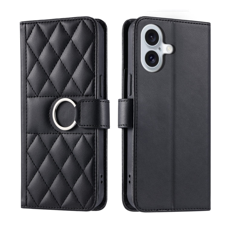 Ring Buckle Rhombic Leather Phone Case, For iPhone 16e, For iPhone 16 Pro Max, For iPhone 16 Pro, For iPhone 16 Plus, For iPhone 16, For iPhone 15 Pro Max