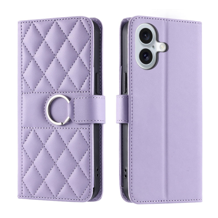 Ring Buckle Rhombic Leather Phone Case, For iPhone 16e, For iPhone 16 Pro Max, For iPhone 16 Pro, For iPhone 16 Plus, For iPhone 16, For iPhone 15 Pro Max