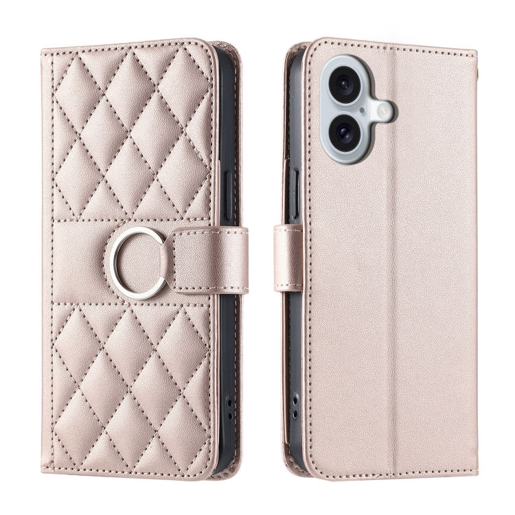 Ring Buckle Rhombic Leather Phone Case, For iPhone 16e, For iPhone 16 Pro Max, For iPhone 16 Pro, For iPhone 16 Plus, For iPhone 16, For iPhone 15 Pro Max